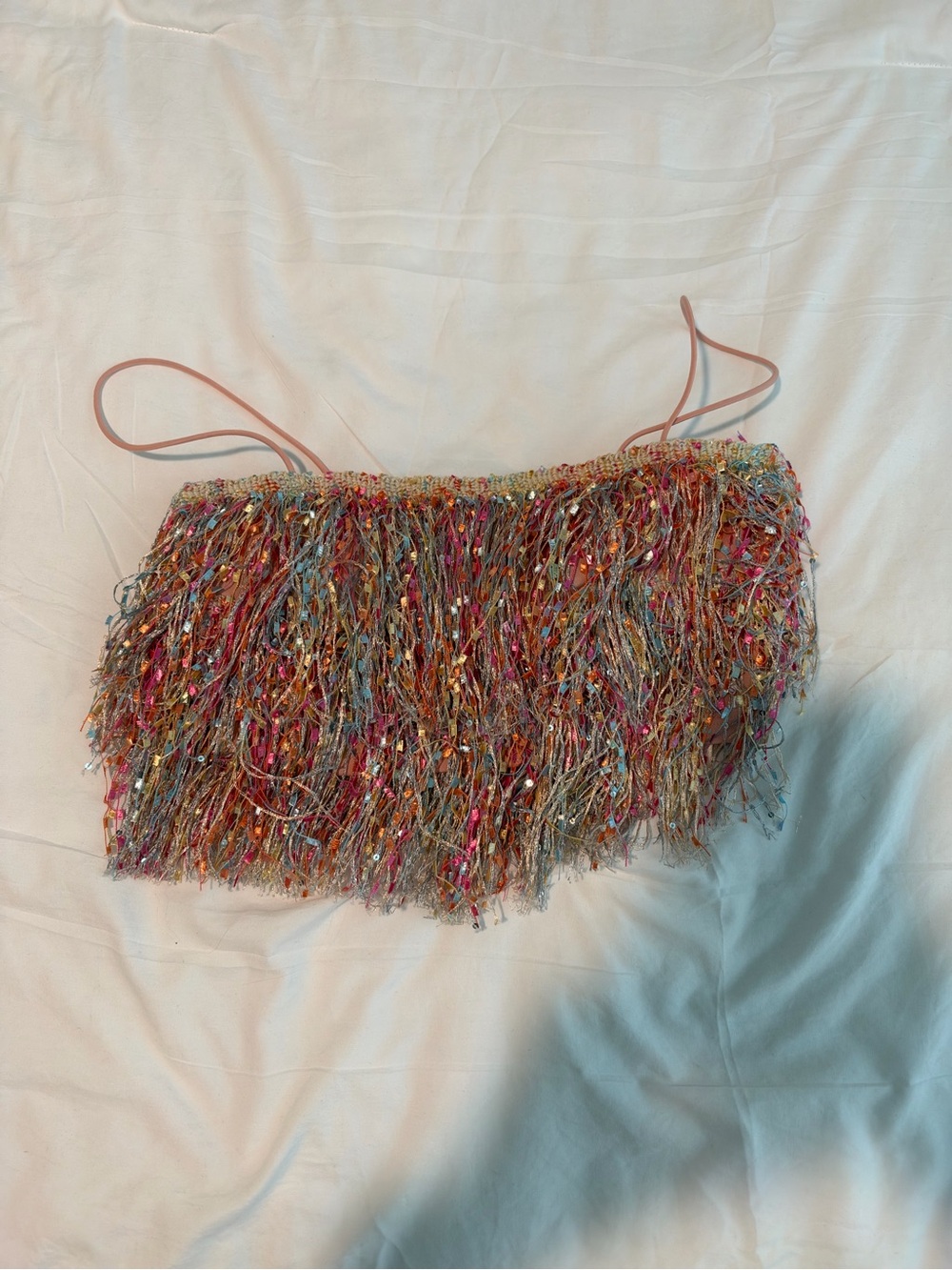 Zara Multicolor Fringe Crop Top in Pink and Blue